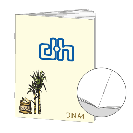 Broschüre aus Zuckerrohrpapier | DIN A4 16-Seiter | bedruckt
